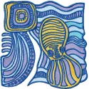 Embroidery design of an octopus basking in the morning sun, part of the Legends of South Pacific collection.