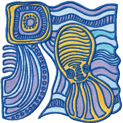 Embroidery design of an octopus basking in the morning sun, part of the Legends of South Pacific collection.