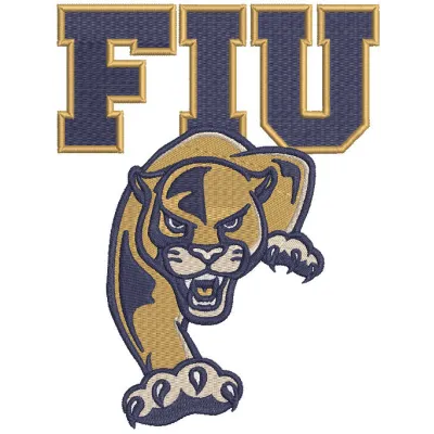 Embroidery design preview of the FIU Panthers primary logo featuring vibrant colors and detailed stitching.