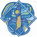 Bird in the sky embroidery design showcasing a whimsical motif from the Legends of South Pacific collection.