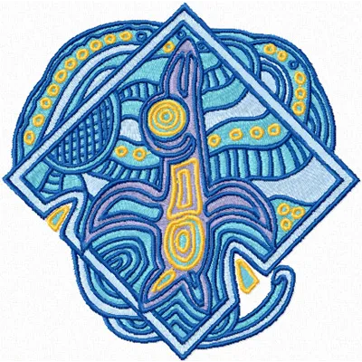Bird in the sky embroidery design showcasing a whimsical motif from the Legends of South Pacific collection.