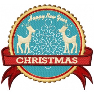 Two Deer Christmas Label embroidery design - Embroidery Design