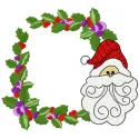 Embroidery design featuring a festive Christmas border with a jolly Santa face, perfect for holiday projects.