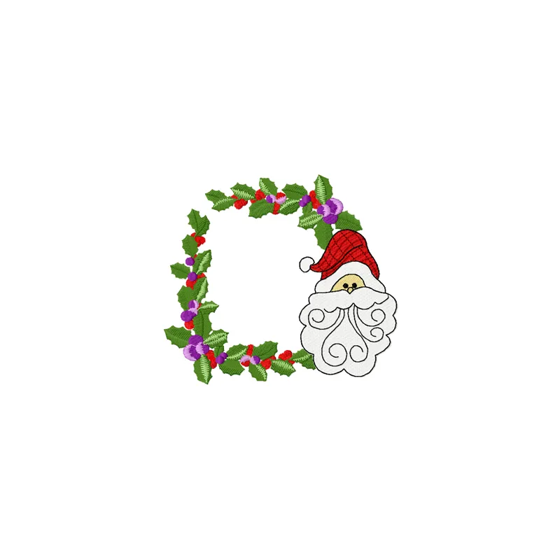 Embroidery design featuring a festive Christmas border with a jolly Santa face, perfect for holiday projects.