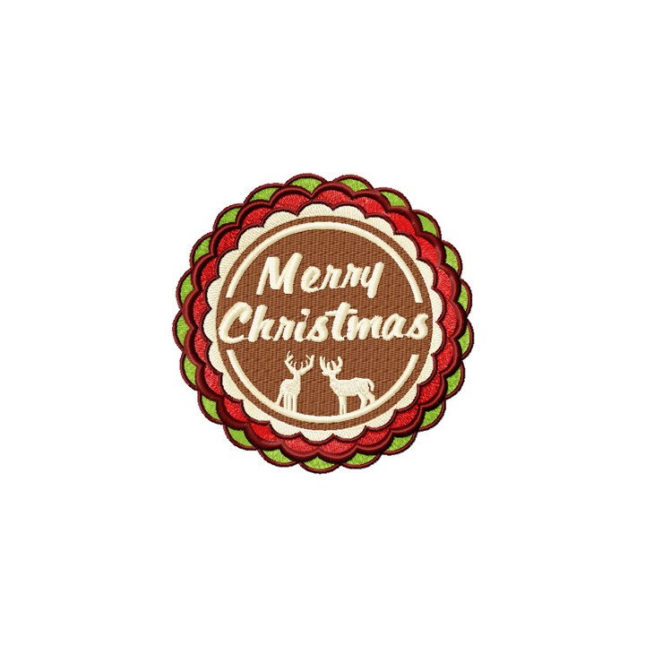Merry Christmas round label embroidery design - Embroidery Design