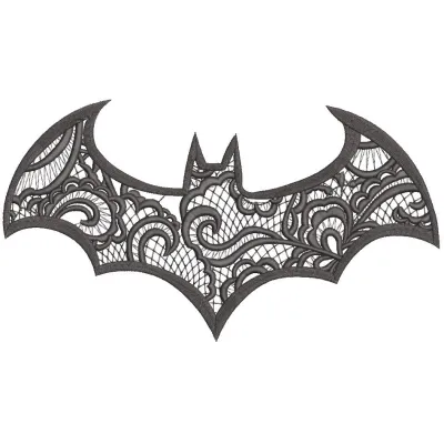 Preview of a Batman lace effect embroidery design showcasing intricate details and vibrant stitching.