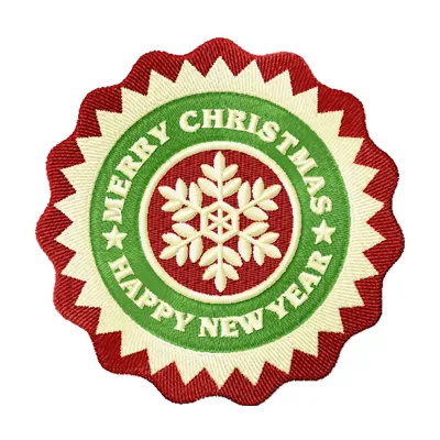Preview of a Christmas round label embroidery design featuring festive motifs for holiday stitching projects.