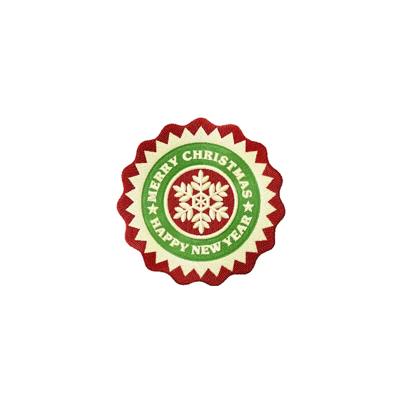 Preview of a Christmas round label embroidery design featuring festive motifs for holiday stitching projects.