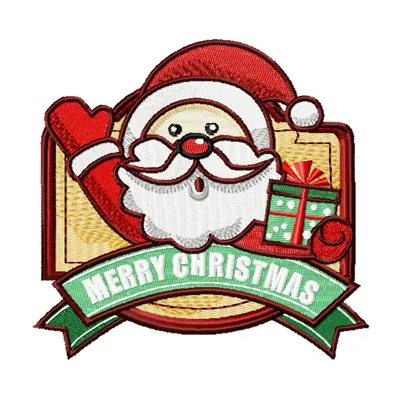 Preview of the Christmas Label Santa embroidery design featuring a festive Santa Claus motif, ideal for holiday projects.