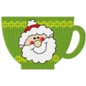 Embroidery design featuring a festive cup of tea with Santa Claus elements, perfect for holiday stitching projects.