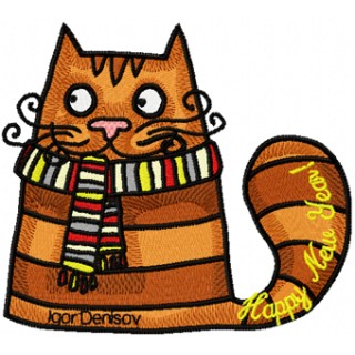 Christmas Cat with scarf embroidery design - Embroidery Design