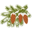 Preview of a fir cones on a branch embroidery design, showcasing intricate details perfect for holiday projects.