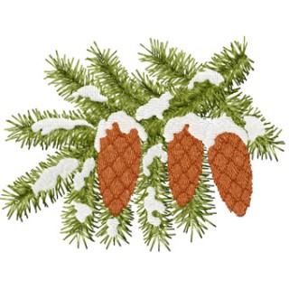 Fir cones on a branch embroidery design - Embroidery Design