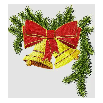 Preview of a Christmas Bells on a branch embroidery design, showcasing intricate stitching for festive projects.