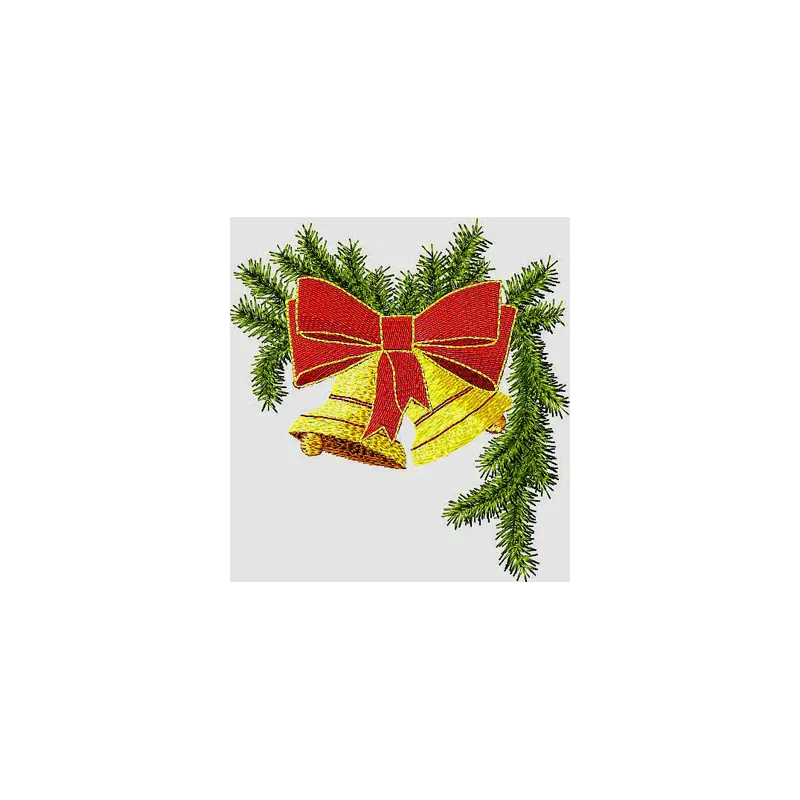 Preview of a Christmas Bells on a branch embroidery design, showcasing intricate stitching for festive projects.