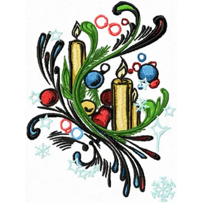 Preview of the Candles on the Christmas Tree embroidery design featuring festive stitched motifs for holiday projects.