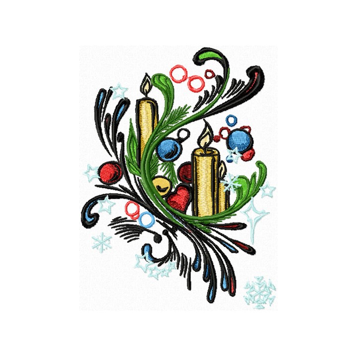 Candles on the Christmas tree embroidery design - Embroidery Design