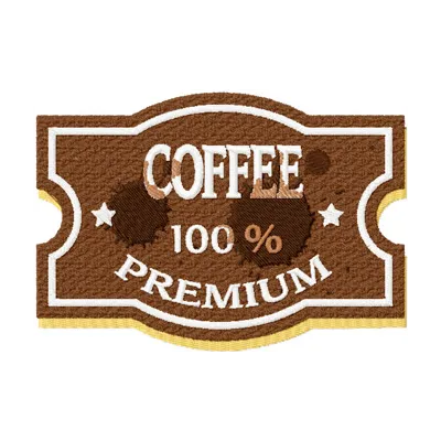 Vintage Coffee label embroidery design featuring a classic logo, ideal for stitching on tote bags or aprons.