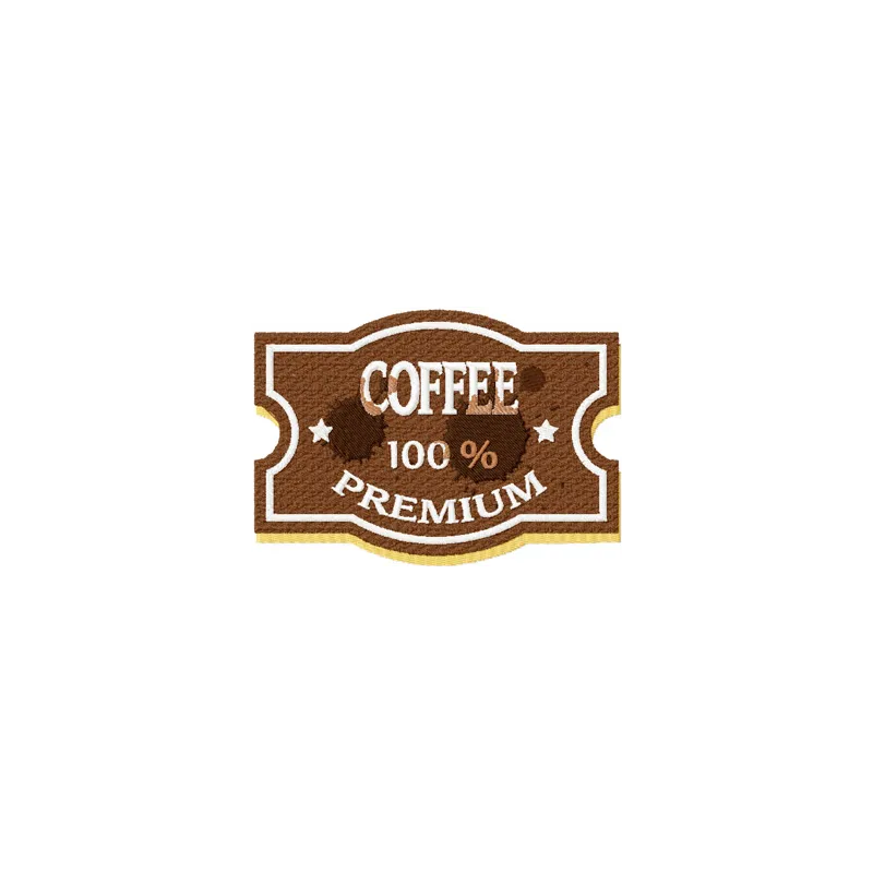 Vintage Coffee label embroidery design featuring a classic logo, ideal for stitching on tote bags or aprons.