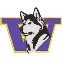 Washington Huskies logo embroidery design preview showcasing vibrant colors and detailed stitching pattern.
