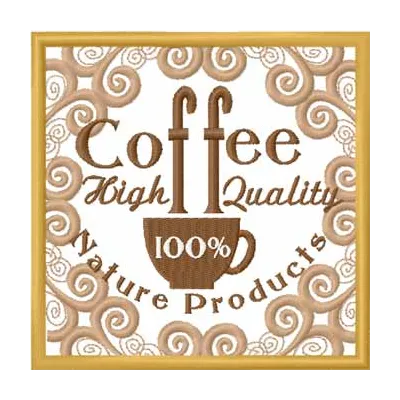 Vintage Coffee Label embroidery design showcasing a classic logo for food and beverage embroidery projects.