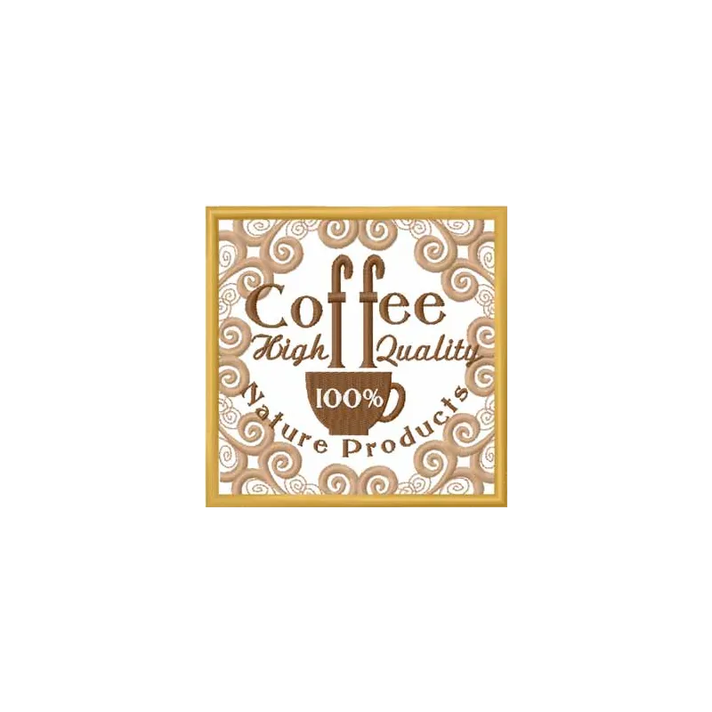 Vintage Coffee Label embroidery design showcasing a classic logo for food and beverage embroidery projects.