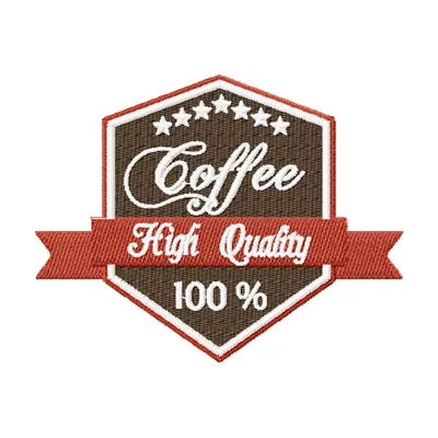 Coffee label embroidery design showcasing intricate stitching patterns for beverage-themed projects.