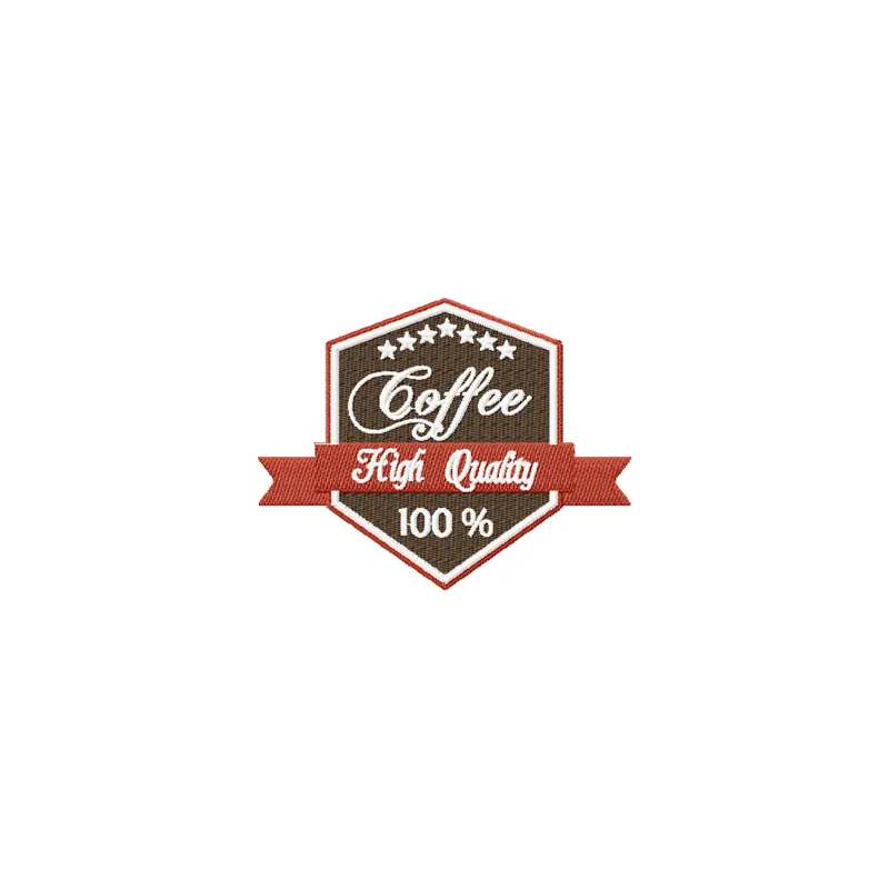 Coffee label embroidery design showcasing intricate stitching patterns for beverage-themed projects.