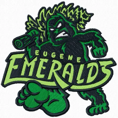 Eugene Emeralds logo embroidery design featuring vibrant colors, ideal for baseball apparel and accessories.