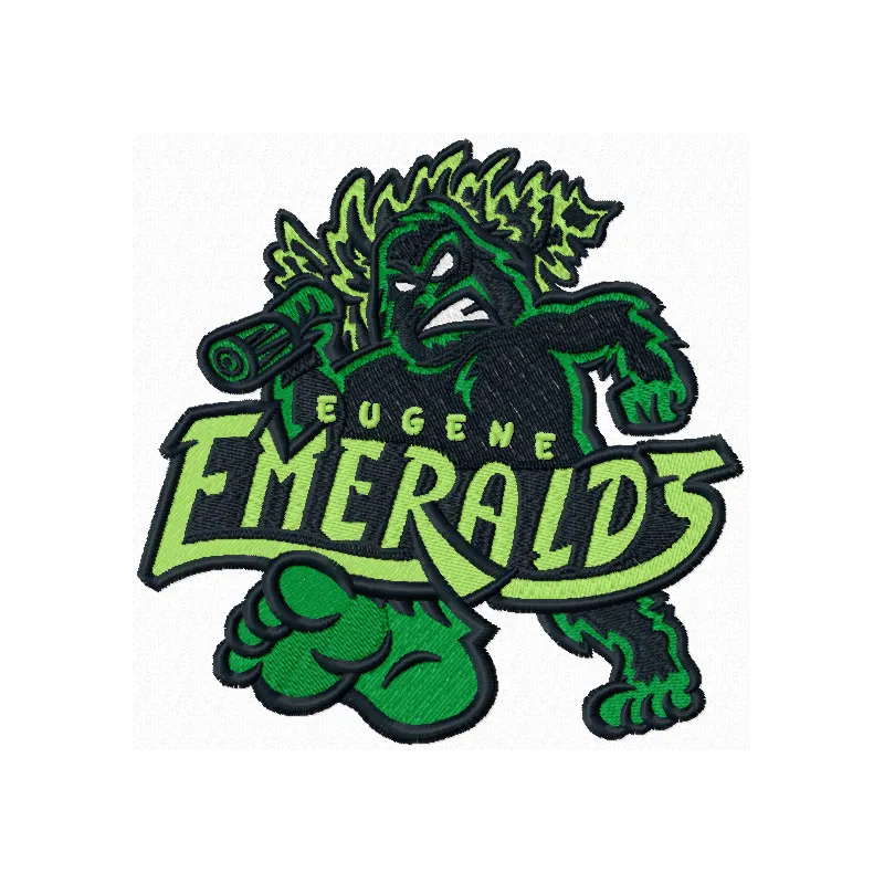 Eugene Emeralds logo embroidery design featuring vibrant colors, ideal for baseball apparel and accessories.
