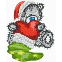 Teddy bear Christmas gift embroidery design featuring a red heart, ideal for festive stitching projects.