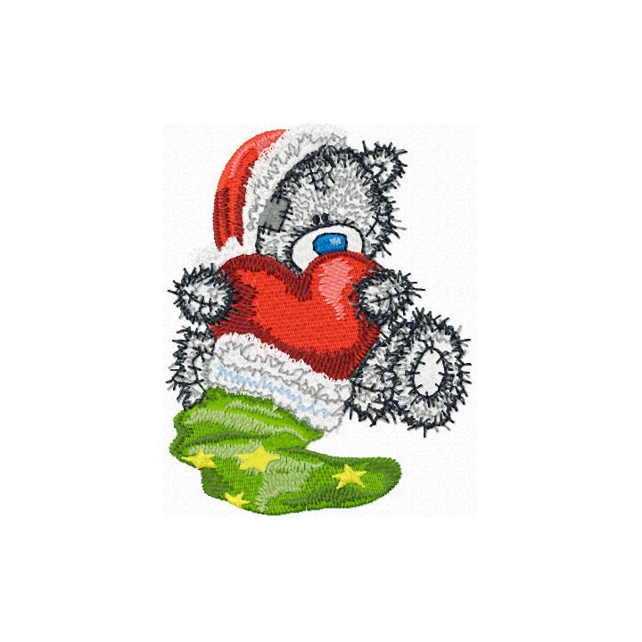 Teddy Bear Christmas gift-red heart embroidery design - Embroidery Design