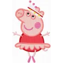 Charming pig ballerina embroidery design featuring a playful pig in a tutu, perfect for kids' clothing and accessories.