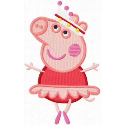 Charming pig ballerina embroidery design featuring a playful pig in a tutu, perfect for kids' clothing and accessories.
