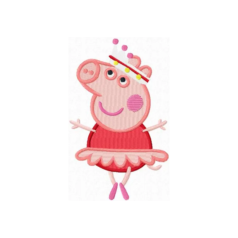Charming pig ballerina embroidery design featuring a playful pig in a tutu, perfect for kids' clothing and accessories.