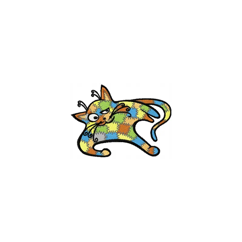 Patches Cat game embroidery design showcasing a playful cat motif, ideal for stitching on t-shirts and tote bags.
