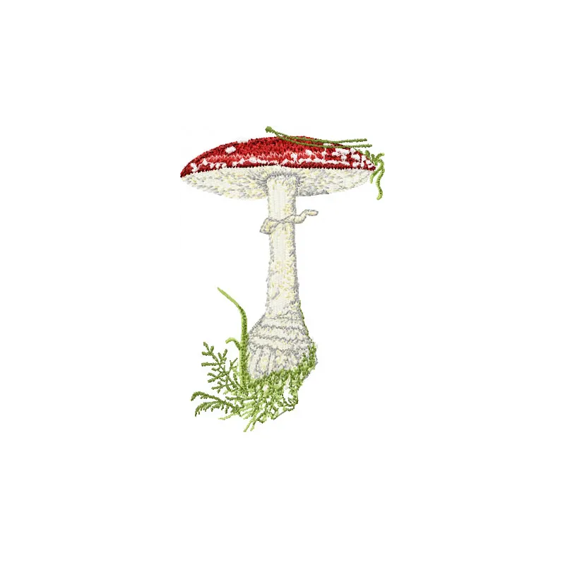 Amanita muscaria big mushroom embroidery design showcasing vibrant colors and intricate details for creative stitching.