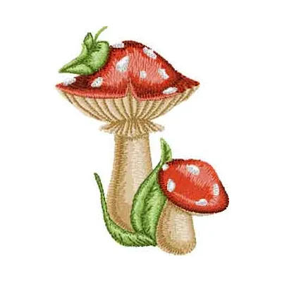 Amanita mushroom embroidery design featuring intricate details, perfect for enhancing t-shirts or tote bags.