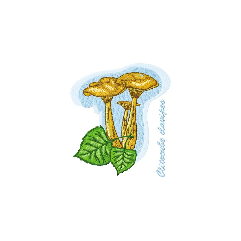 Clitocube clavipes embroidery design showcasing a detailed mushroom pattern for creative stitching projects.