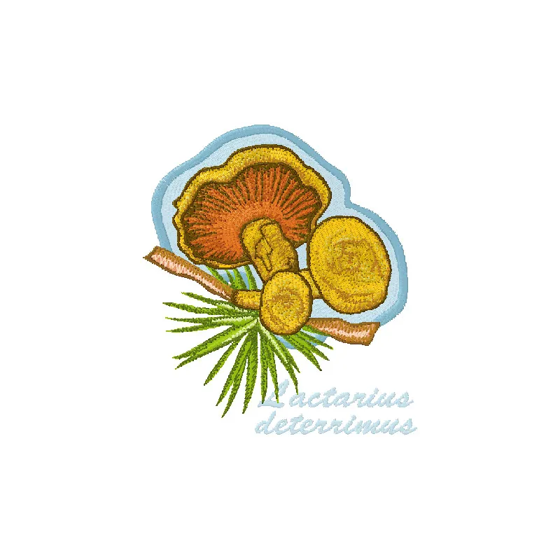 Lactarius Deterrimus embroidery design showcasing intricate mushroom details for creative stitching projects.