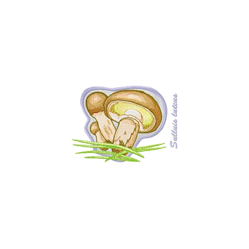 Suillus luteus embroidery design showcasing a detailed mushroom motif for creative stitching projects.