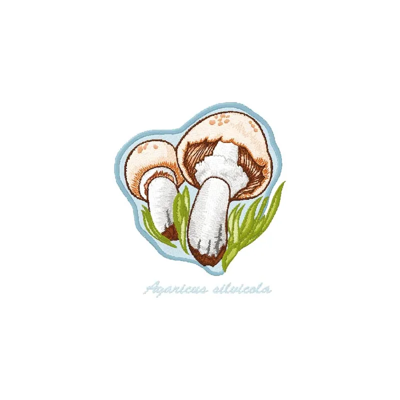 Agaricus Silvicola embroidery design showcasing a detailed mushroom motif for creative stitching projects.