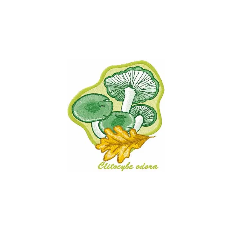 Preview of Clitocybe odora embroidery design featuring intricate mushroom motifs for creative stitching.