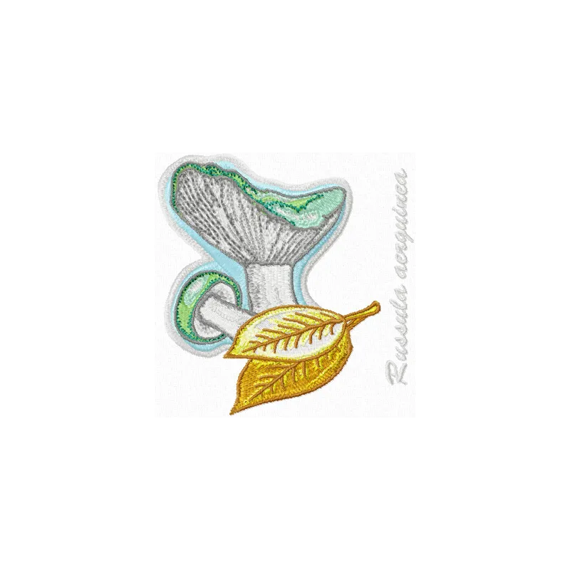 Russula Aeruginea embroidery design featuring a detailed mushroom motif, ideal for creative projects and stitching.