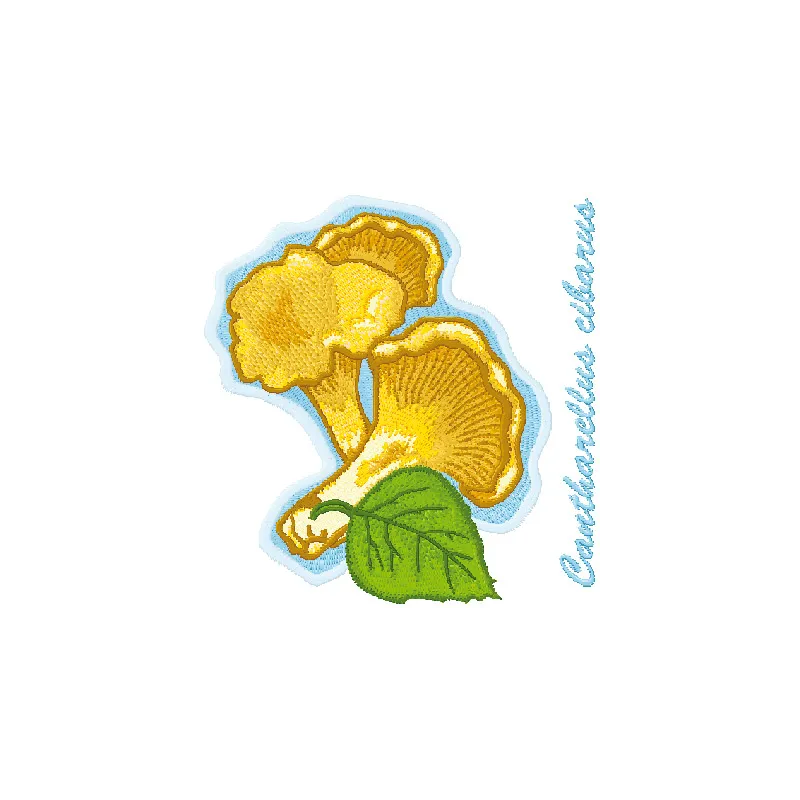 Preview of Cantharellus Cibarius embroidery design featuring detailed mushroom motifs for creative stitching.