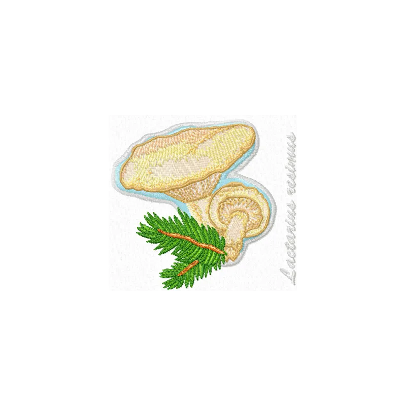 Lactarius resimus embroidery design featuring intricate mushroom motifs, perfect for nature-themed crafts.