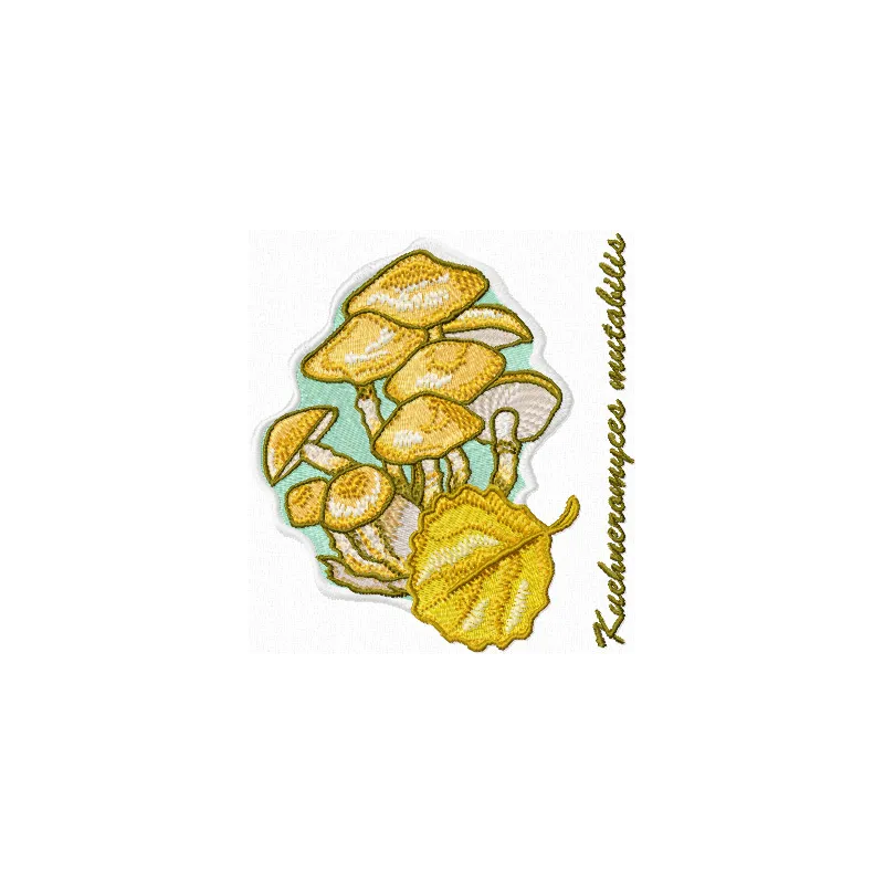 Preview of Kuehneromyces mutabilis embroidery design featuring intricate mushroom motifs for creative stitching.
