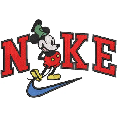 Embroidery design preview of Nike Retro Mickey pattern featuring vibrant colors and detailed stitching.