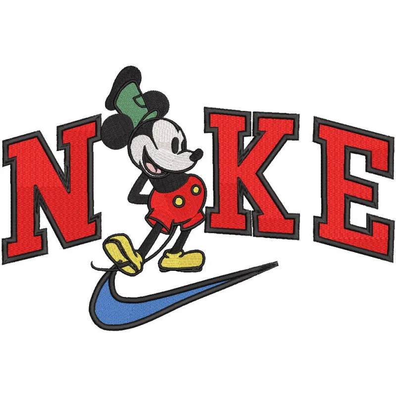 Embroidery design preview of Nike Retro Mickey pattern featuring vibrant colors and detailed stitching.
