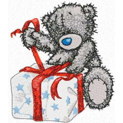 Teddy Bear Christmas is Coming embroidery design featuring a cute teddy bear adorned with festive elements.